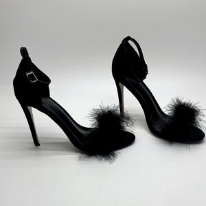 Chic Black Feathered Stiletto Heels